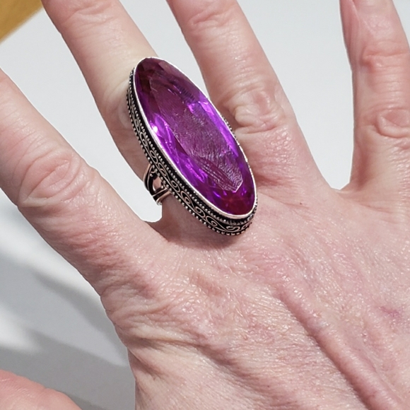 Rubellite ring, 925 silver pink rubellite vintage ring - Picture 10 of 12